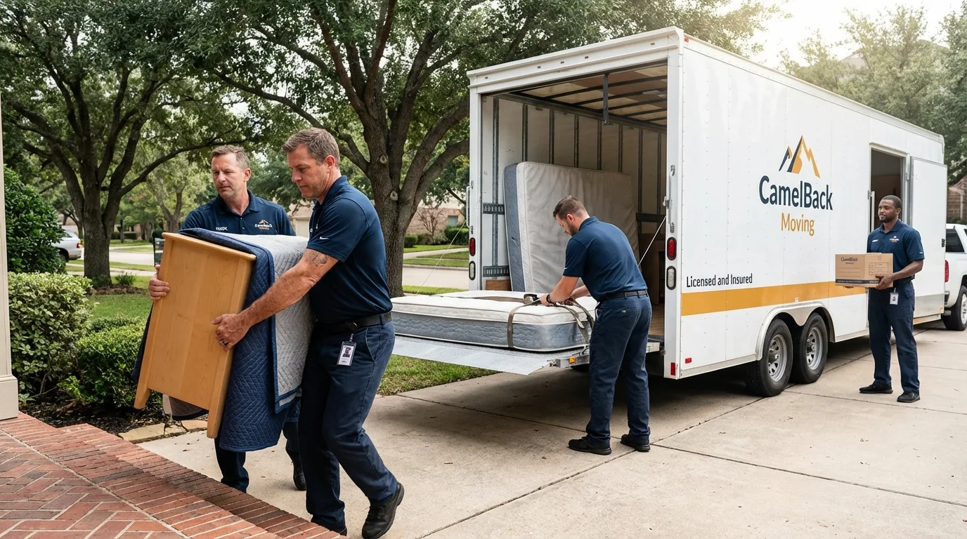 Crew loading residential truck for cross-state move from Harker Heights, TX